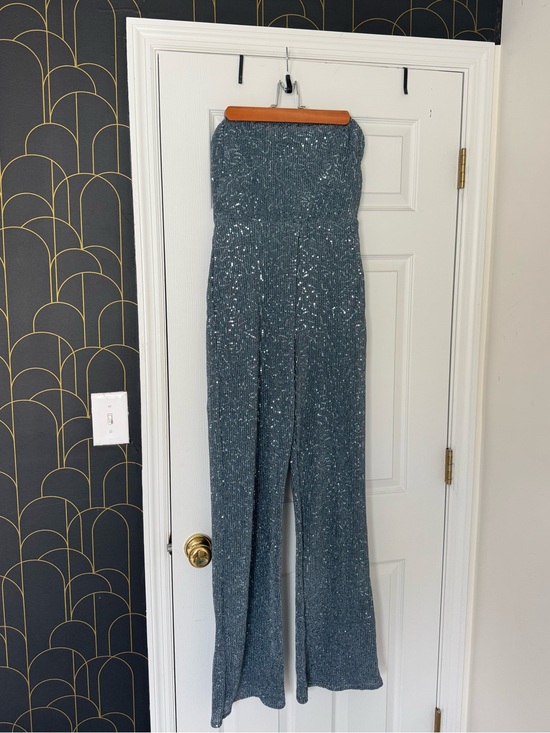 wild fable Pants - wild fable Strapless Sequin Wide-Leg Jumpsuit in Slate Blue